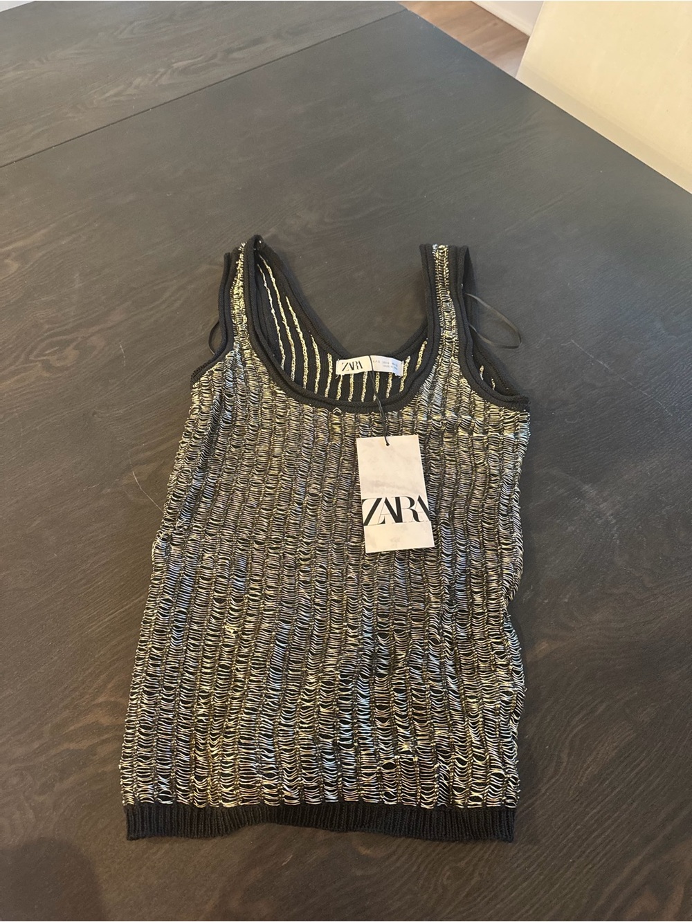 New with Tags Zara Black and Ivory Textured Tank Top